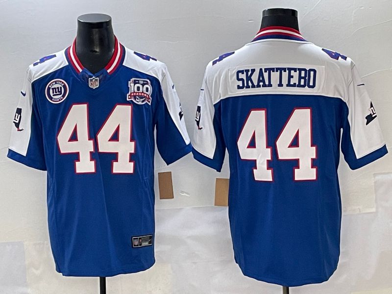Men 2025 New York Giants #44 Skattebo Blue Throwback Three generations Nike Limited NFL Jersey style 2